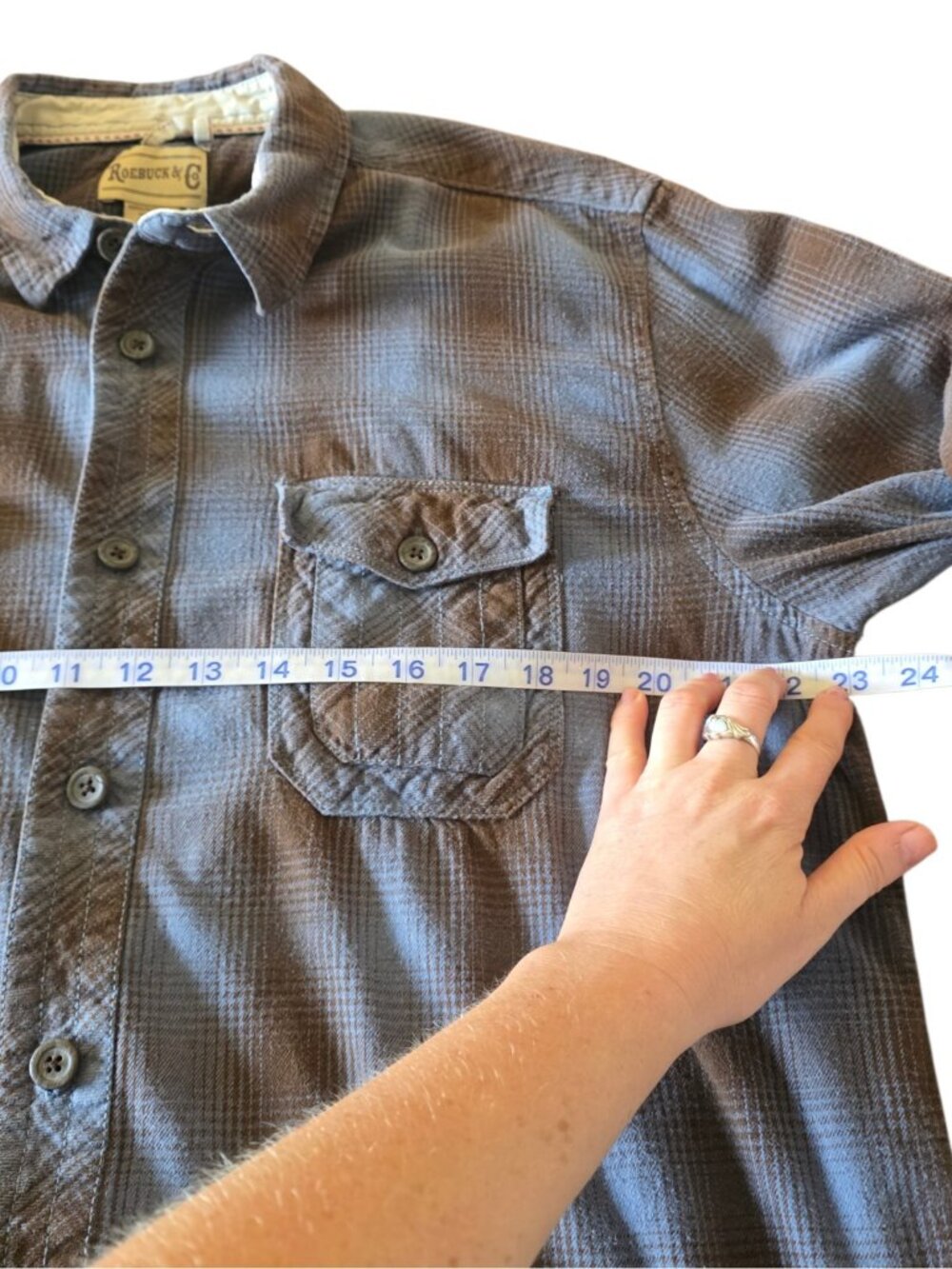 Roebuck & Co Heavy Flannel Shirt Mens XL Brown Plaid Workwear Button Up Cotton - Picture 6 of 13